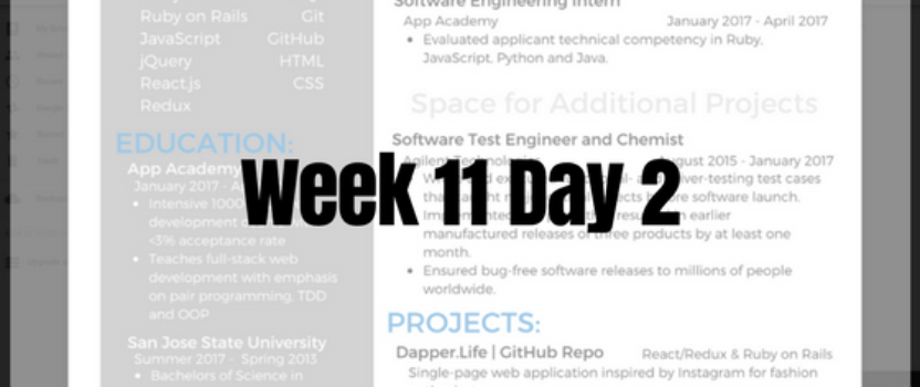 Week 11 Day 2 – Job Search Applications and JS Project